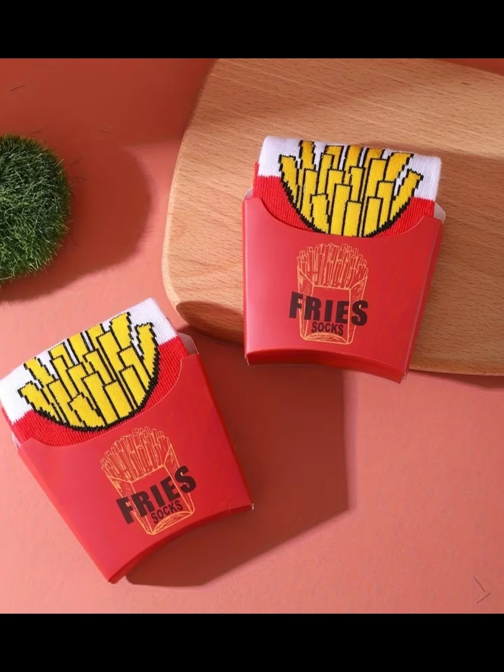 Novelty French Fry Crew Socks - Red & Yellow